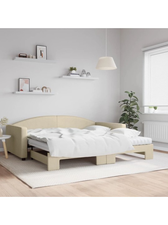 Válenda s přistýlkou a matracemi krémová 100 x 200 cm textil