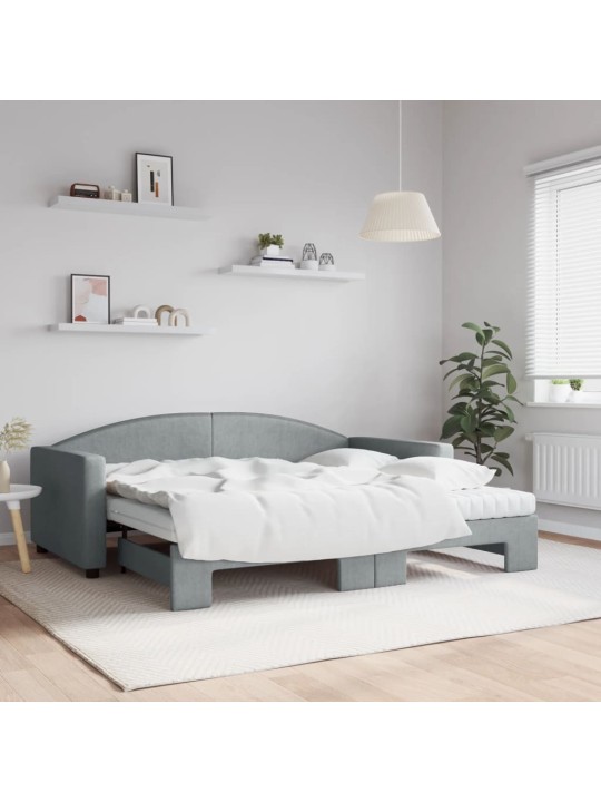 Válenda s přistýlkou a matracemi světle šedá 90 x 190 cm textil