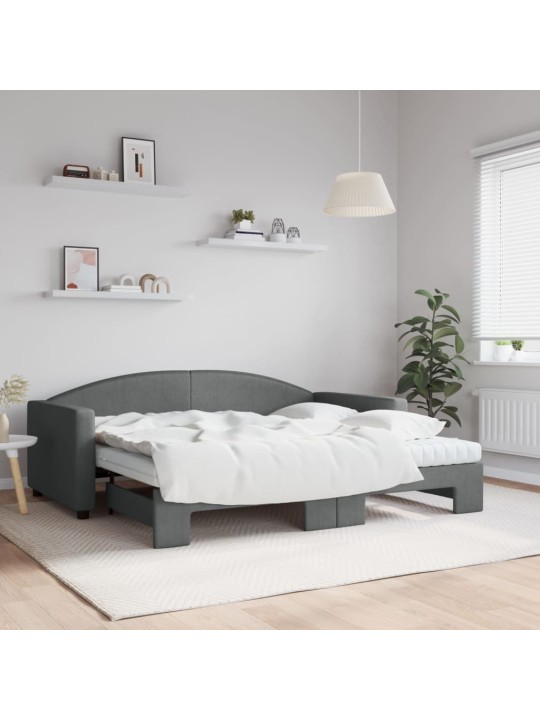 Válenda s přistýlkou a matracemi tmavě šedá 90 x 190 cm textil
