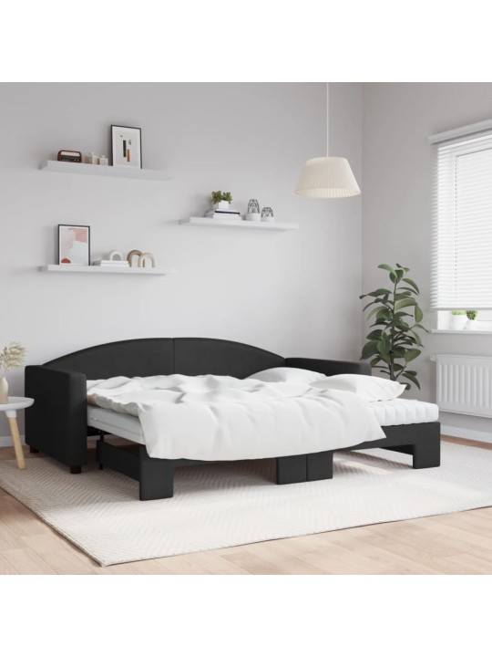 Válenda s přistýlkou a matracemi černá 90 x 190 cm textil