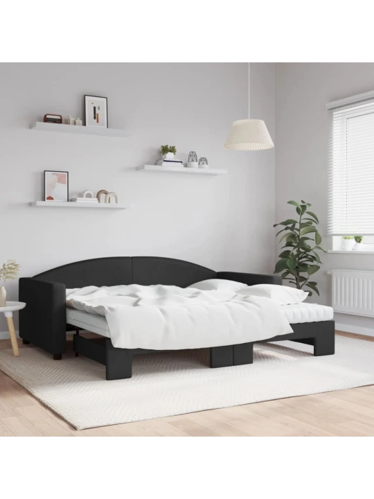 Válenda s přistýlkou a matracemi černá 90 x 190 cm textil