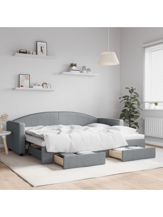 Válenda s přistýlkou a zásuvkami světle šedá 80 x 200 cm textil
