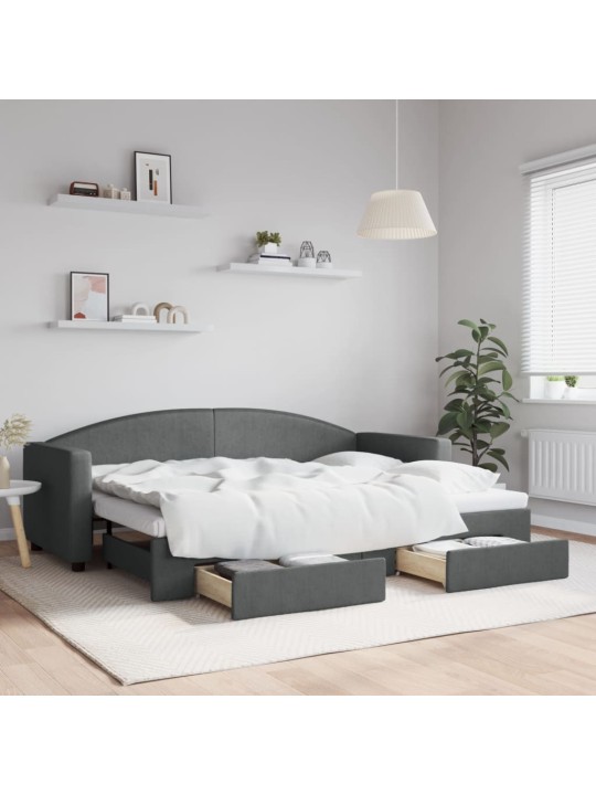 Válenda s přistýlkou a zásuvkami tmavě šedá 80 x 200 cm textil