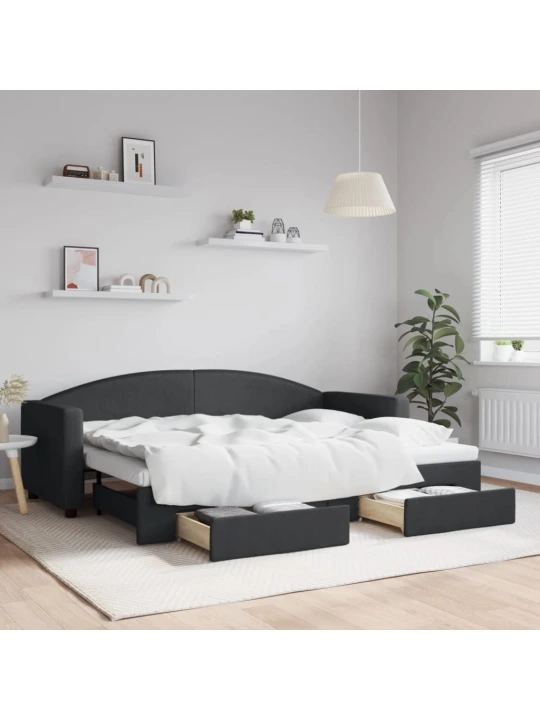 Válenda s přistýlkou a zásuvkami černá 80 x 200 cm textil
