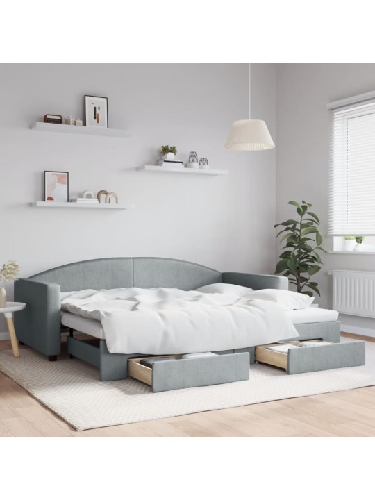 Válenda s přistýlkou a zásuvkami světle šedá 90 x 200 cm textil