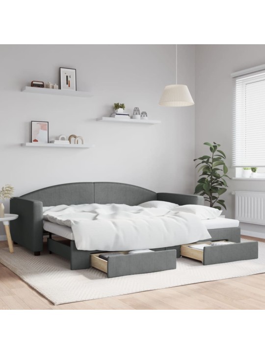 Válenda s přistýlkou a zásuvkami tmavě šedá 90 x 200 cm textil