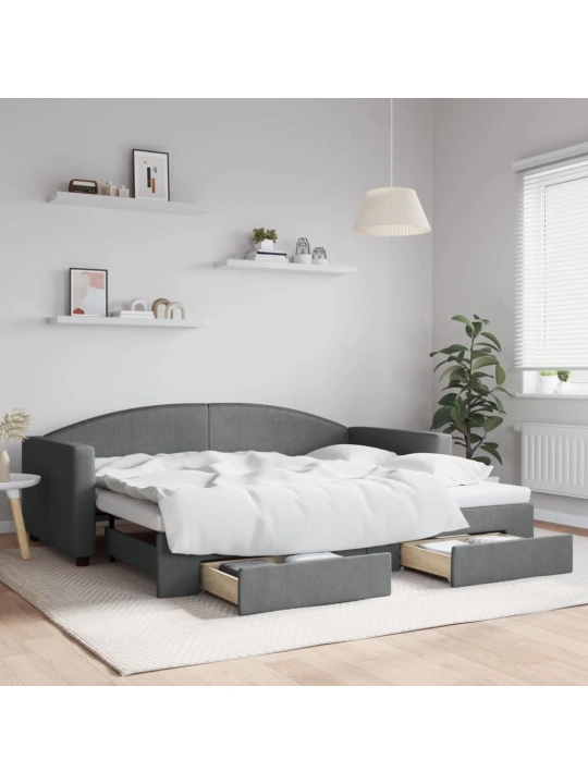 Válenda s přistýlkou a zásuvkami tmavě šedá 90 x 200 cm textil