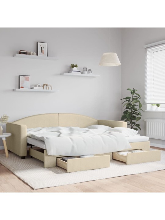 Válenda s přistýlkou a zásuvkami krémová 90 x 200 cm textil