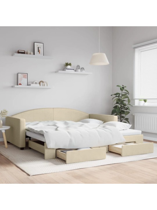 Válenda s přistýlkou a zásuvkami krémová 100 x 200 cm textil