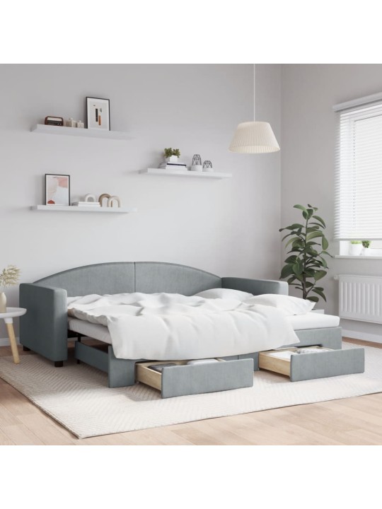 Válenda s přistýlkou a zásuvkami světle šedá 90 x 190 cm textil