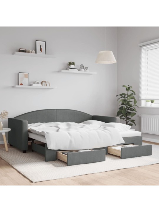 Válenda s přistýlkou a zásuvkami tmavě šedá 90 x 190 cm textil
