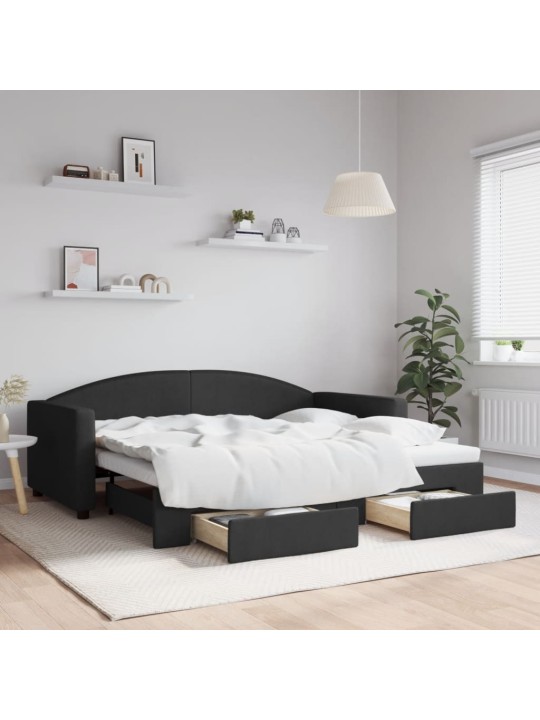 Válenda s přistýlkou a zásuvkami černá 90 x 190 cm textil