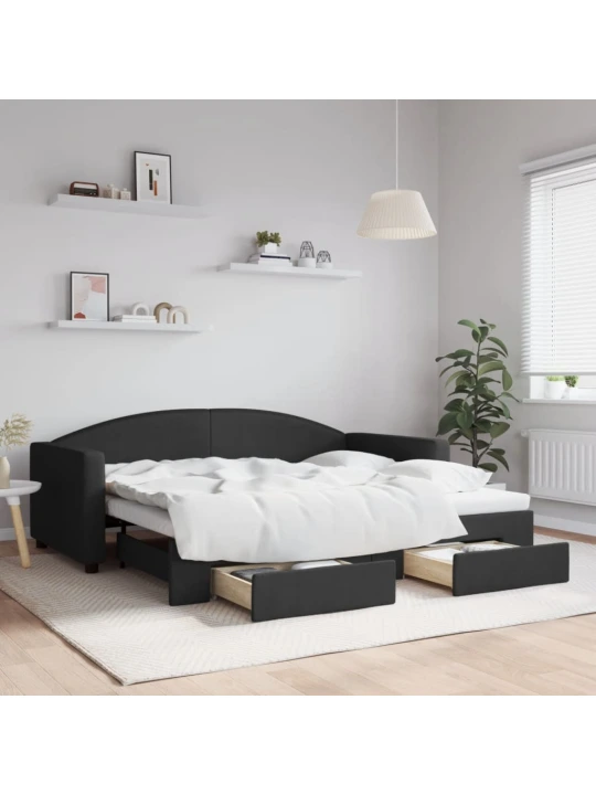 Válenda s přistýlkou a zásuvkami černá 90 x 190 cm textil