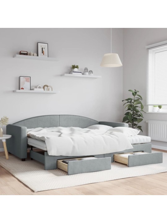 Válenda s přistýlkou a zásuvkami světle šedá 90 x 200 cm textil