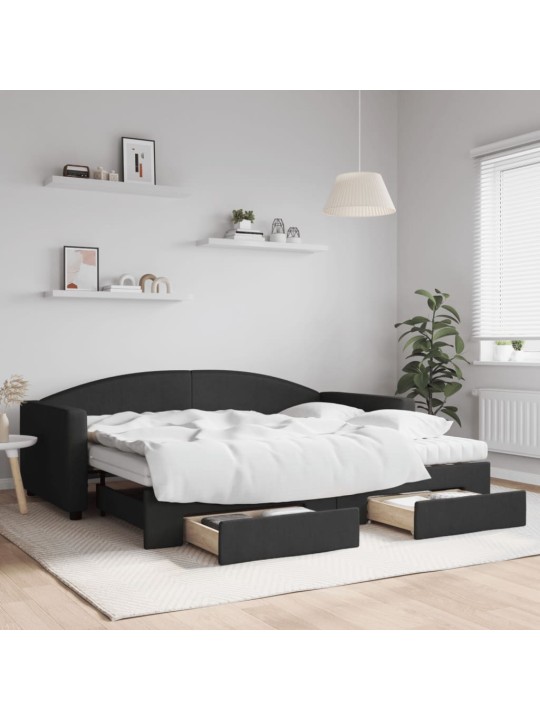 Válenda s přistýlkou a zásuvkami černá 90 x 200 cm textil