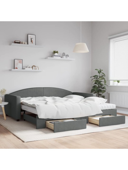 Válenda s přistýlkou a zásuvkami tmavě šedá 100 x 200 cm textil