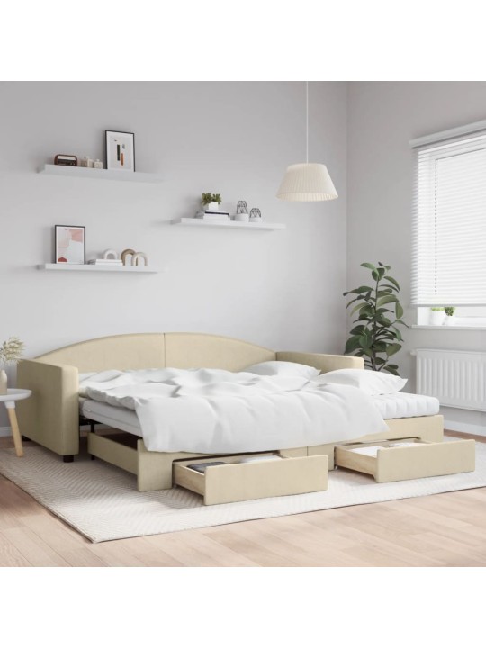 Válenda s přistýlkou a zásuvkami krémová 100 x 200 cm textil