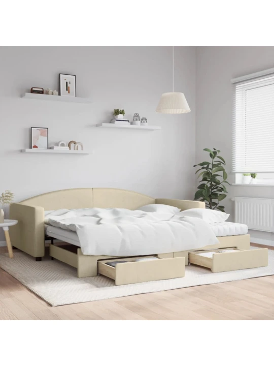 Válenda s přistýlkou a zásuvkami krémová 100 x 200 cm textil