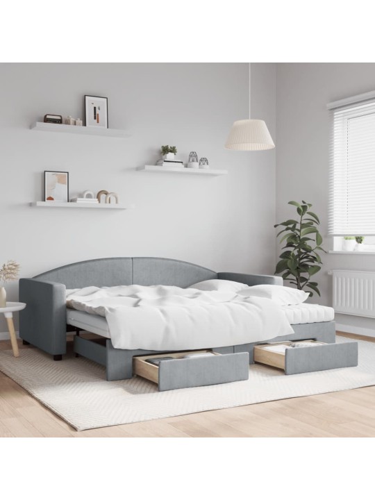 Válenda s přistýlkou a zásuvkami světle šedá 90 x 190 cm textil