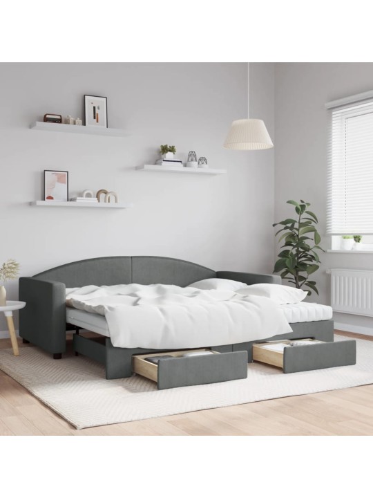 Válenda s přistýlkou a zásuvkami tmavě šedá 90 x 190 cm textil