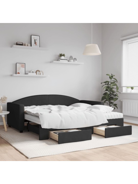 Válenda s přistýlkou a zásuvkami černá 90 x 190 cm textil