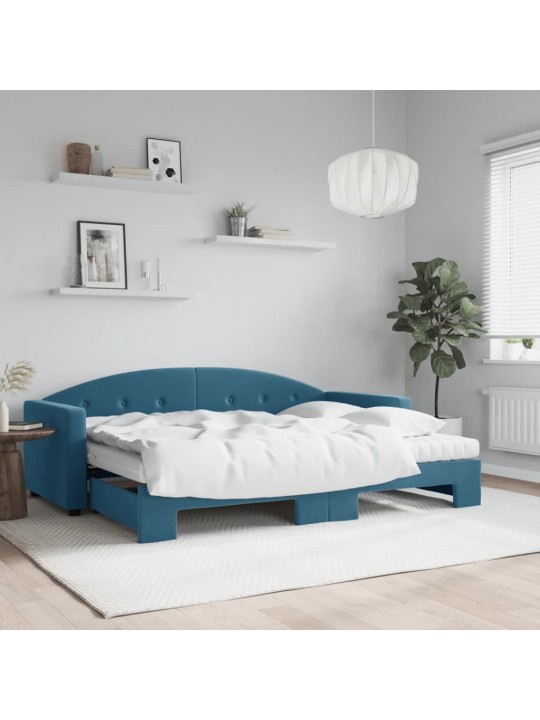 Válenda s přistýlkou a matracemi modrá 80 x 200 cm samet