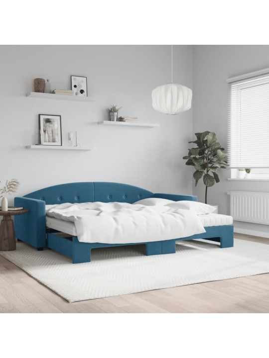 Válenda s přistýlkou a matracemi modrá 90 x 200 cm samet