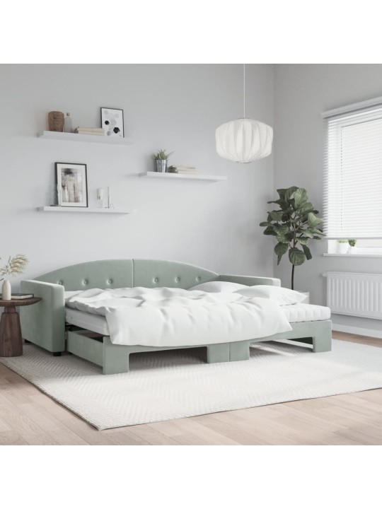 Válenda s přistýlkou a matracemi světle šedá 90 x 200 cm samet