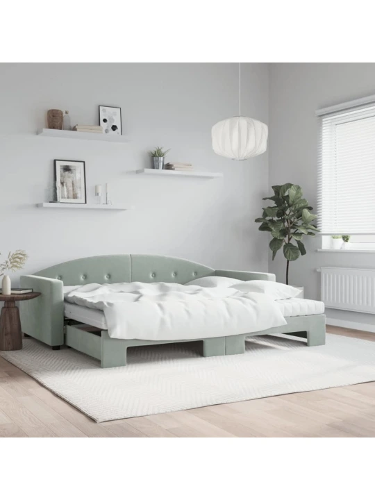 Válenda s přistýlkou a matracemi světle šedá 90 x 200 cm samet