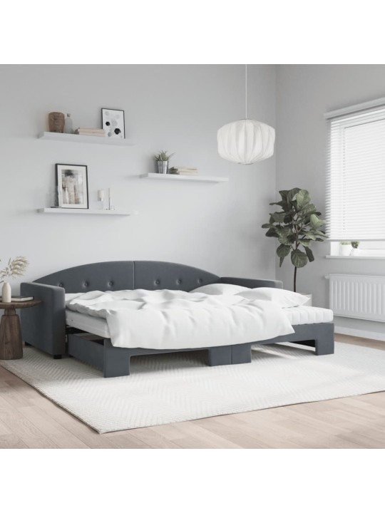 Válenda s přistýlkou a matracemi tmavě šedá 90 x 200 cm samet