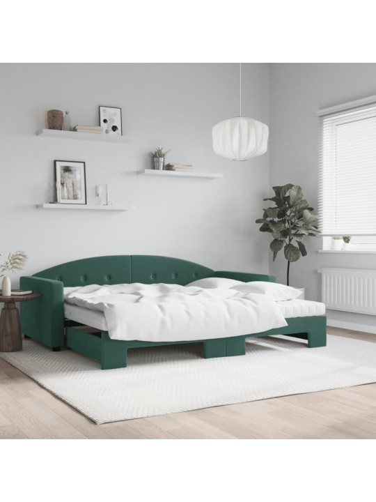 Válenda s přistýlkou a matracemi tmavě zelená 90 x 200 cm samet