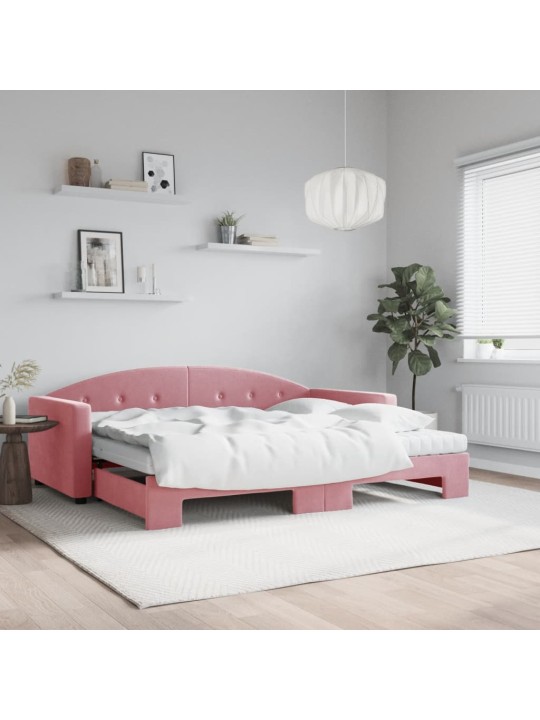 Válenda s přistýlkou a matracemi růžová 90 x 200 cm samet