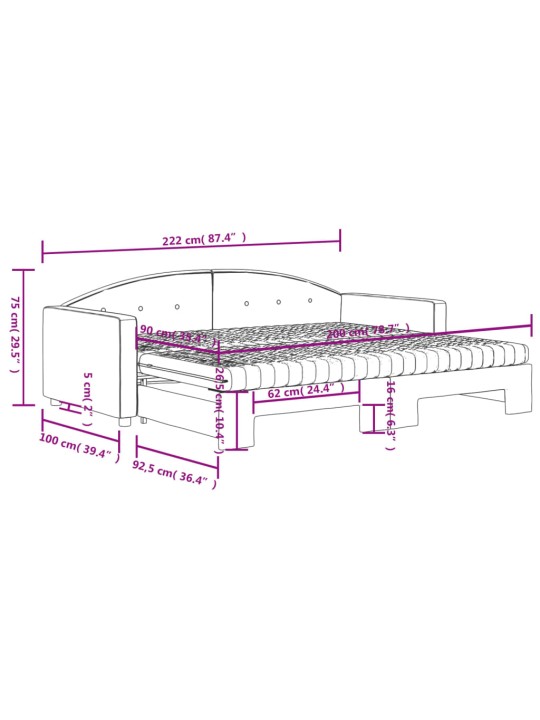 Válenda s přistýlkou a matracemi černá 90 x 200 cm samet