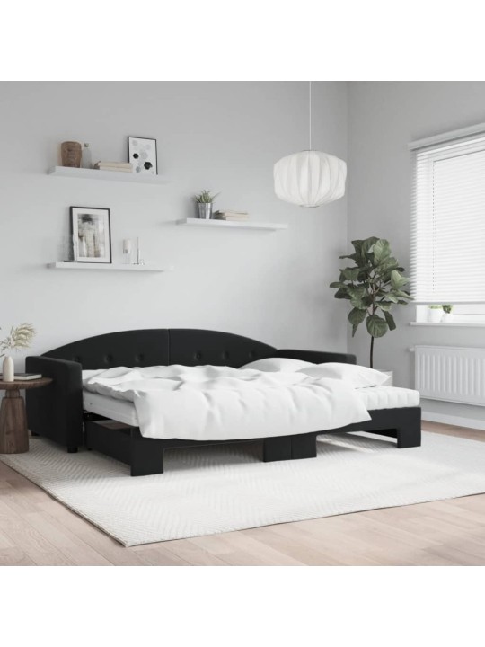 Válenda s přistýlkou a matracemi černá 90 x 200 cm samet