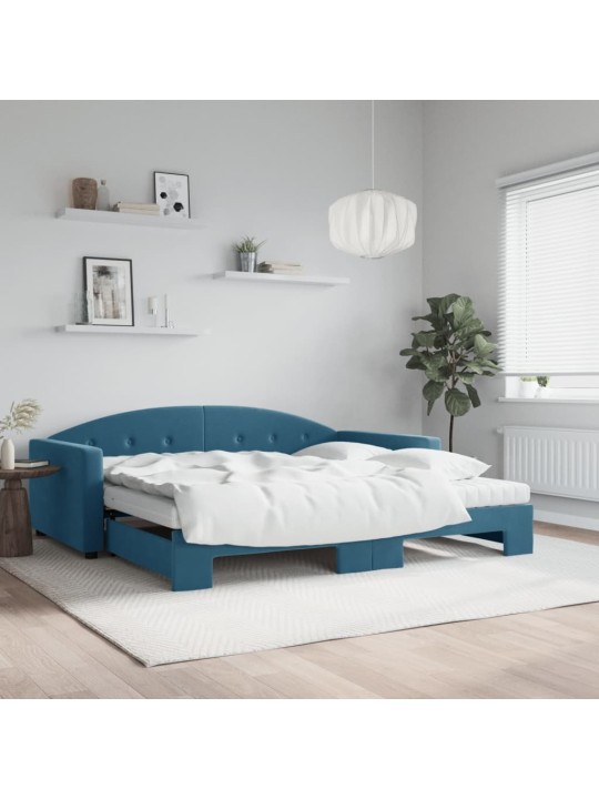 Válenda s přistýlkou a matracemi modrá 100 x 200 cm samet
