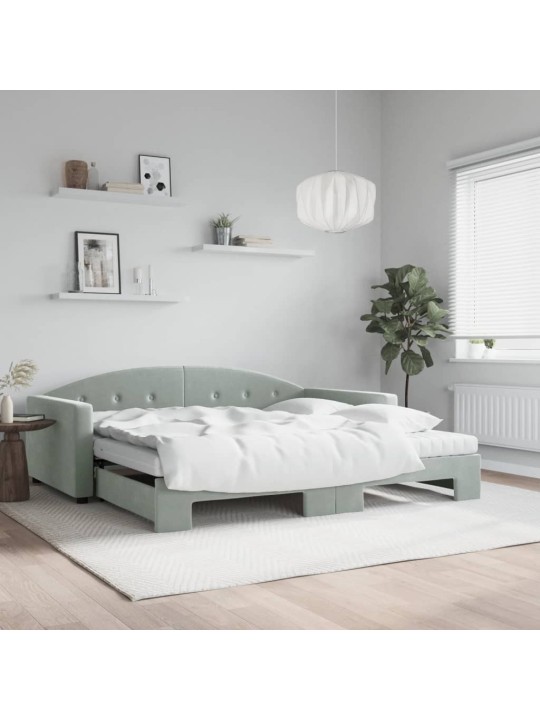 Válenda s přistýlkou a matracemi světle šedá 100x200 cm samet