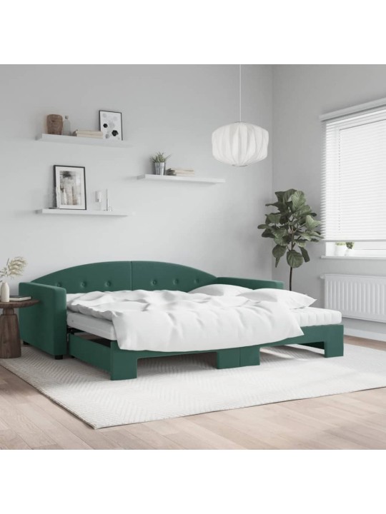 Válenda s přistýlkou a matracemi tmavě zelená 100x200 cm samet