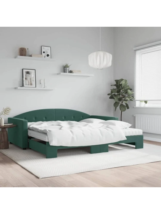 Válenda s přistýlkou a matracemi tmavě zelená 100x200 cm samet