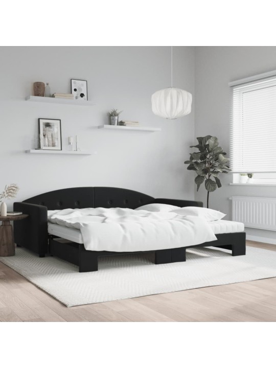 Válenda s přistýlkou a matracemi černá 100 x 200 cm samet