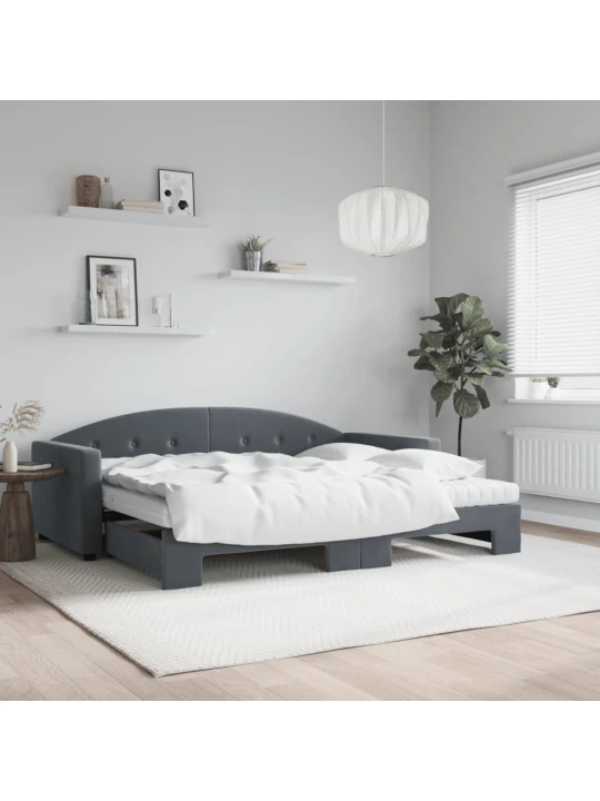 Válenda s přistýlkou a matracemi tmavě šedá 90 x 190 cm samet