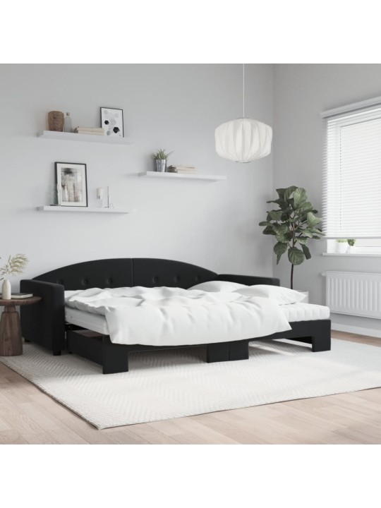 Válenda s přistýlkou a matracemi černá 90 x 190 cm samet