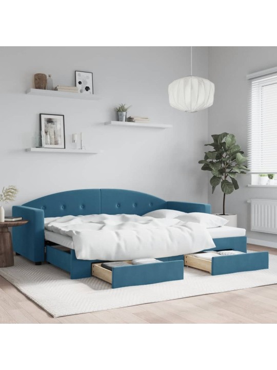 Válenda s přistýlkou a zásuvkami modrá 80 x 200 cm samet