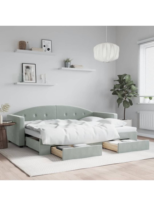 Válenda s přistýlkou a zásuvkami světle šedá 80 x 200 cm samet
