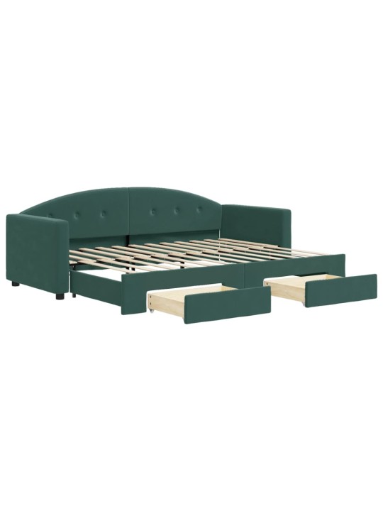 Válenda s přistýlkou a zásuvkami tmavě zelená 80 x 200 cm samet