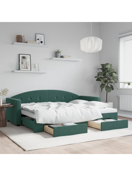 Válenda s přistýlkou a zásuvkami tmavě zelená 80 x 200 cm samet
