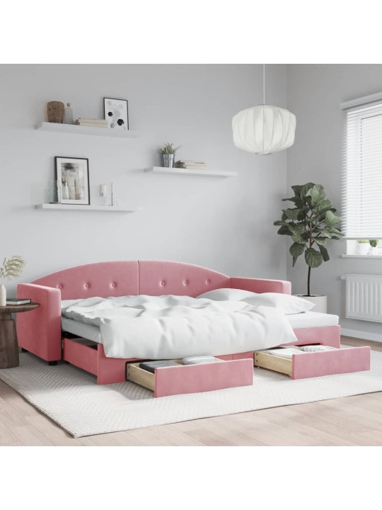 Válenda s přistýlkou a zásuvkami růžová 80 x 200 cm samet