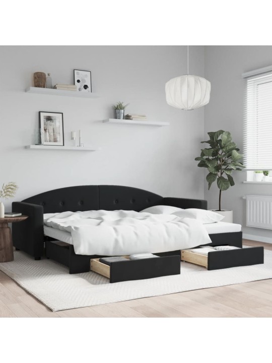 Válenda s přistýlkou a zásuvkami černá 80 x 200 cm samet