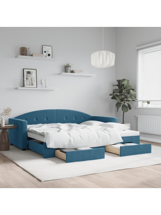 Válenda s přistýlkou a zásuvkami modrá 90 x 200 cm samet