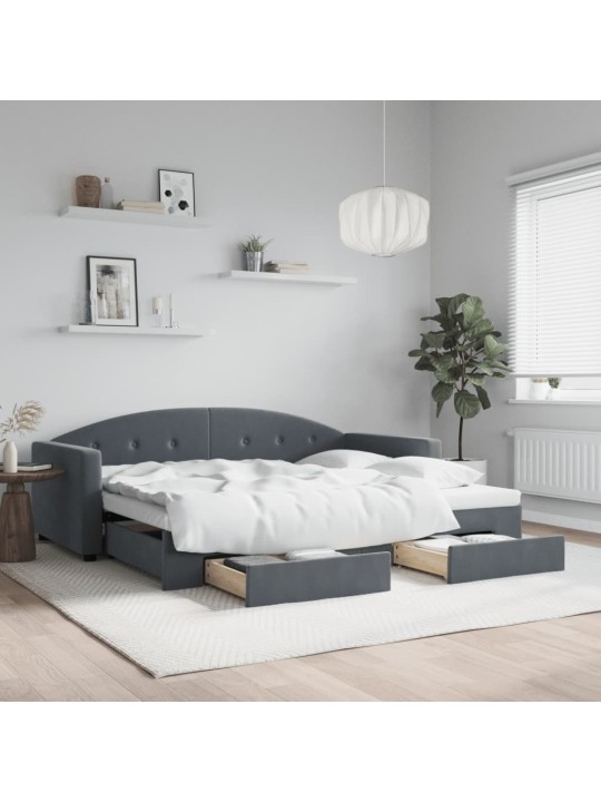 Válenda s přistýlkou a zásuvkami tmavě šedá 90 x 200 cm samet