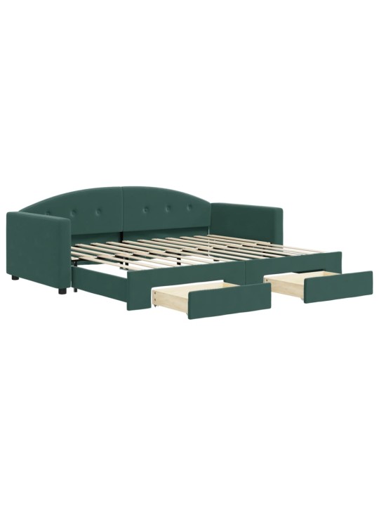 Válenda s přistýlkou a zásuvkami tmavě zelená 90 x 200 cm samet